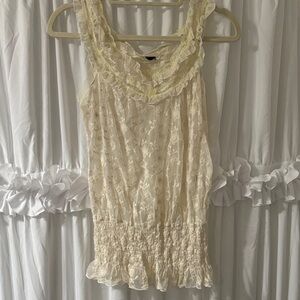 Cream Lace Ruffled Tank Top